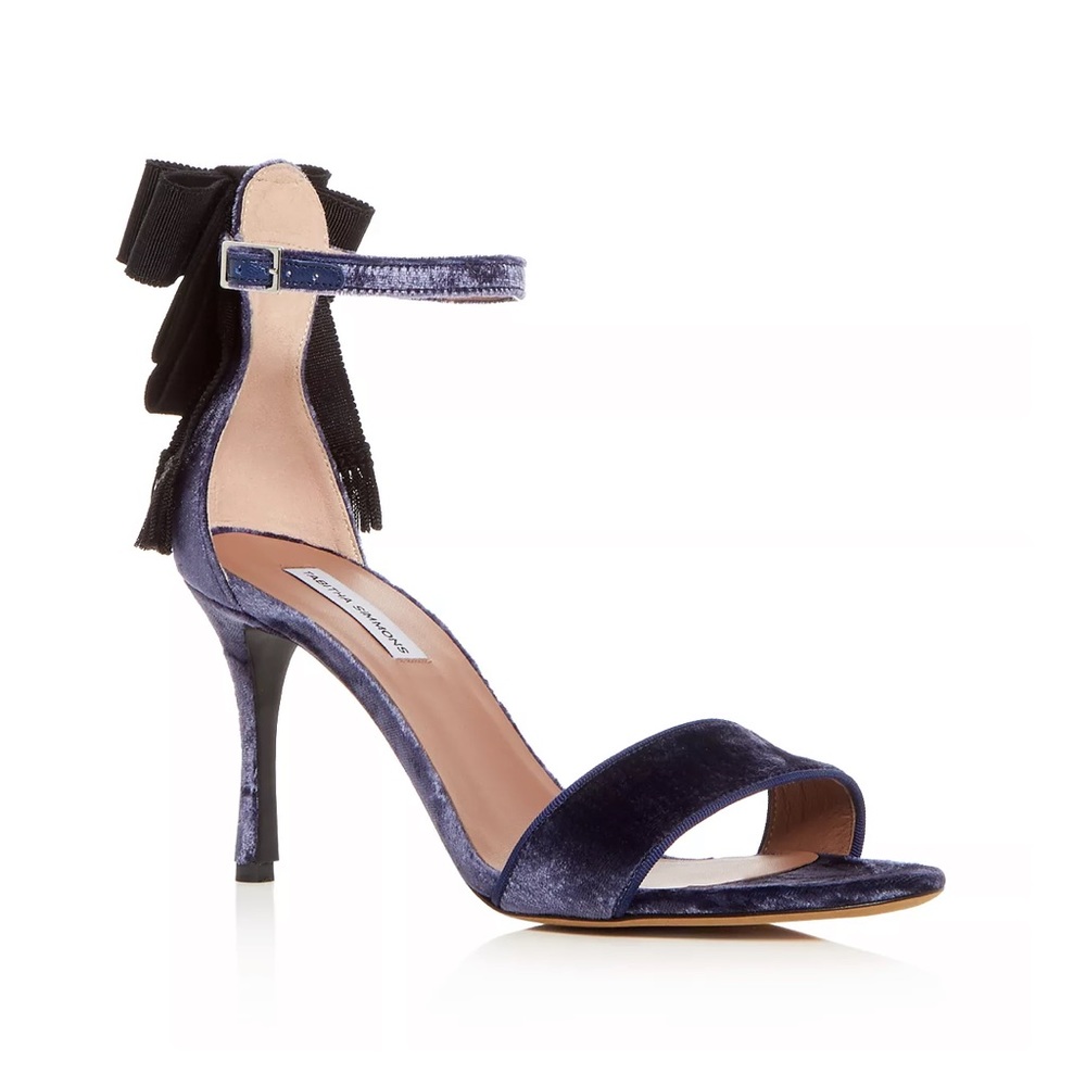 Tabitha Simmons Frances Sapphire Velvet Bow Heels Sandals Size 8US/38EU NWT
